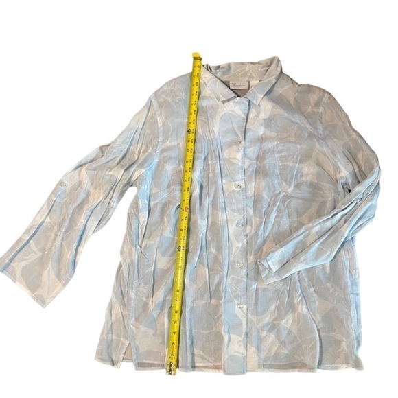 Elisabeth Liz Claiborne Floral Bell Sleeve Button Shirt Top 2X PLUS White Blue - Picture 5 of 14